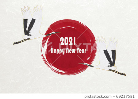 New Year's card material Tsuru 2021 that feels the texture of Japanese paper 69237581