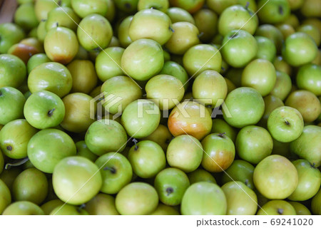 Monkey Apple fruit - Green jujubes on wooden box in the fruit ma 69241020