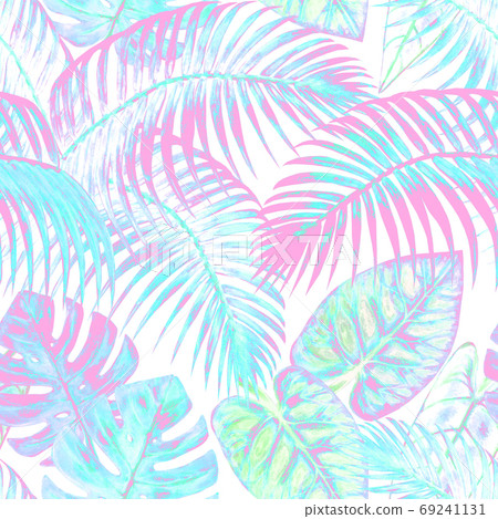 Watercolor surreal abstract seamless pattern with tropical exotic plants 69241131