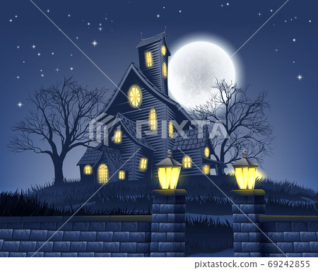 Haunted House Halloween Background 69242855