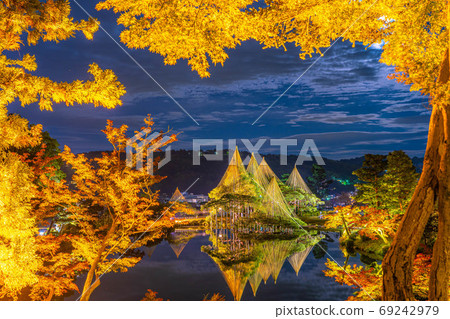 Kenrokuen Garden in autumn, illuminated by snow hanging [Ishikawa Prefecture] 69242979