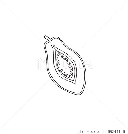 Single one line drawing of half sliced healthy organic papaya for orchard logo identity 69243146