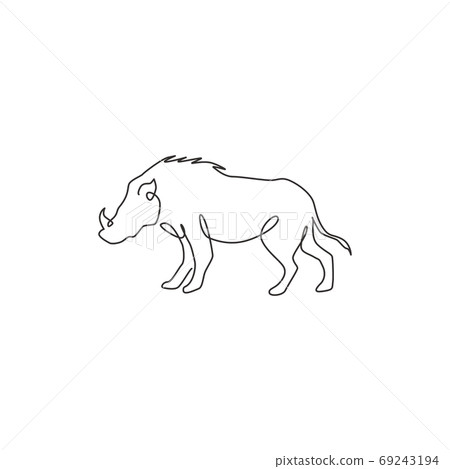 One continuous line drawing of savage common warthog for company logo identity One continuous line drawing of savage common warthog for company logo identity 69243194