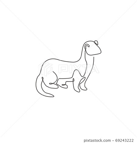 Single continuous line drawing of adorable weasel for company logo identity Single continuous line drawing of adorable weasel for company logo identity 69243222