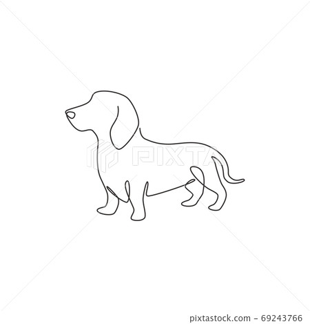 Single continuous line drawing of cute dachshund dog for logo identity 69243766