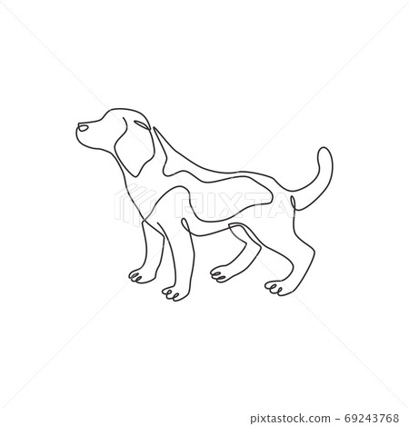 Single one line drawing of cute beagle dog for company logo identity 69243768