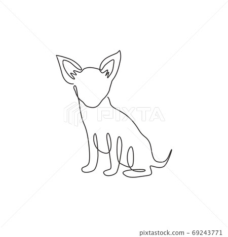 Single One Line Drawing Of Funny Chihuahua Dog Stock Illustration