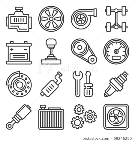 Auto Repair Service Icons Set on White Background. Vector 69246290