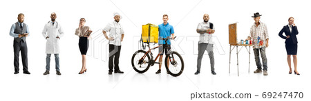 Group of people with different professions isolated on white studio background, horizontal Group of people with different professions isolated on white studio background, horizontal 69247470