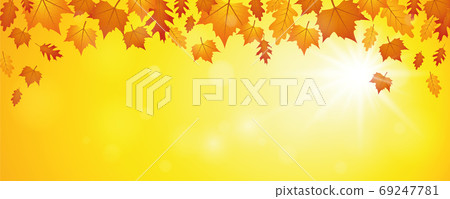 falling autumn leaves on sunny sky background - Stock Illustration ...