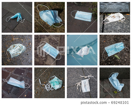 different view of medical mask abandoned in the street during t different view of medical mask abandoned in the street during t 69248101