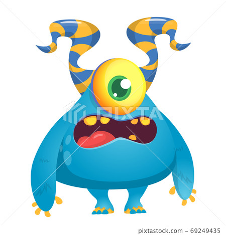 Angry cartoon monster with horns and one eye. Angry cartoon monster with horns and one eye. 69249435