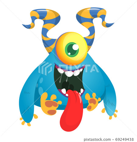 Cute cartoon monster  with horns and one eye. 69249438