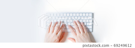 flat lay work and learn online in new normal concept from woman flat lay work and learn online in new normal concept from woman 69249612
