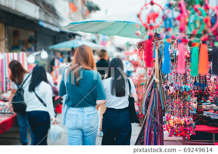 asian woman travel and shopping at thailand night market asian woman travel and shopping at thailand night market 69249614