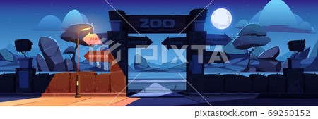 Vector illustration of zoo entrance at night Vector illustration of zoo entrance at night 69250152