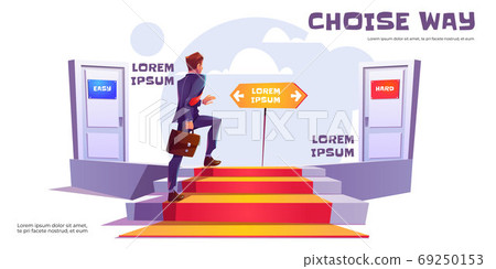 businessman choose between easy and hard way doors businessman choose between easy and hard way doors 69250153