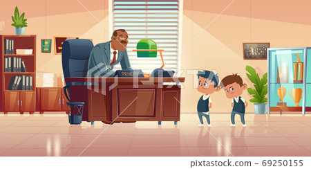 Teacher meeting with kids in principals office 69250155