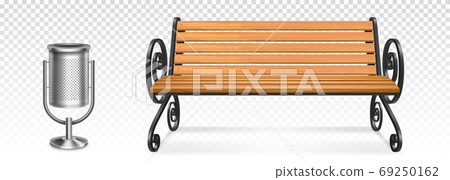 Wooden park bench and steel litter bin furniture Wooden park bench and steel litter bin furniture 69250162