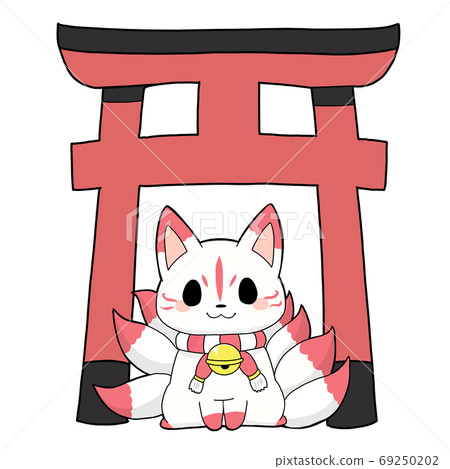 Nine-tailed white fox and torii 69250202