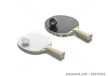 Blank black and white table tennis racket with ball mockup 69250344