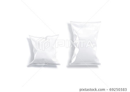 Blank white foil big and small chips pack mockup, isolated Blank white foil big and small chips pack mockup, isolated 69250383