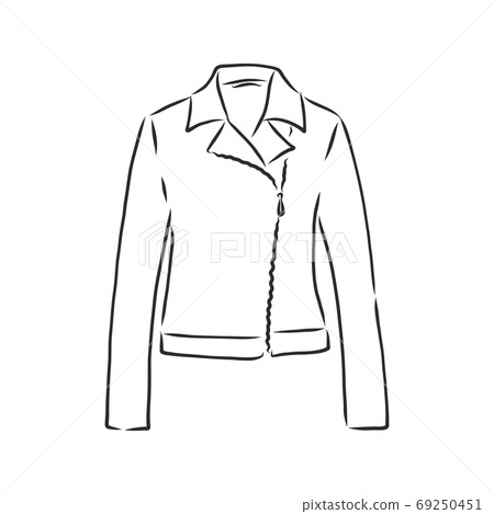 Hand drawn vector illustration. Creative black contour art work. Ink fashion illustration. Vector illustration leather jacket. Hand drawn leather jacket. leather jacket, vector sketch illustration 69250451