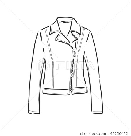 Hand drawn vector illustration. Creative black contour art work. Ink fashion illustration. Vector illustration leather jacket. Hand drawn leather jacket. leather jacket, vector sketch illustration 69250452