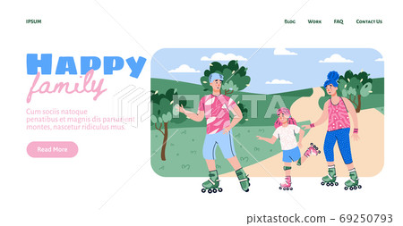 Family skating in park with kid landing page, flat cartoon vector illustration Family skating in park with kid landing page, flat cartoon vector illustration 69250793