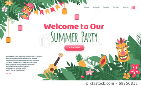 Aloha festival summer party landing page, flat cartoon vector illustration Aloha festival summer party landing page, flat cartoon vector illustration 69250815