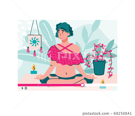 Tutorial with vlogger filming yoga practice cartoon vector illustration isolated. 69250841