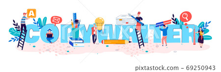 Concept copywriter a vector flat illustration with cartoon people Concept copywriter a vector flat illustration with cartoon people 69250943