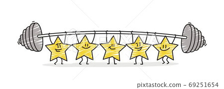 Funny stars hold the barbell. 69251654