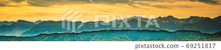 Panorama of Alpine mountains near Lake Worthersee and Velden city Panorama of Alpine mountains near Lake Worthersee and Velden city 69251817