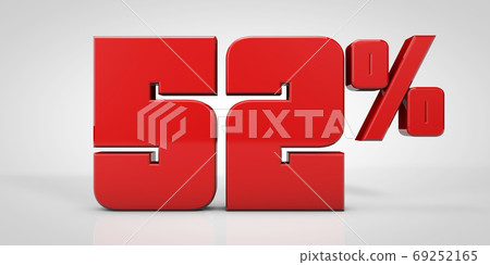 52% red text isolated on white background, 3d render illustration 69252165