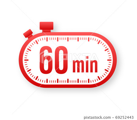 The 60 minutes, stopwatch vector icon. Stopwatch icon in flat style, timer on on color background. Vector illustration. 69252443