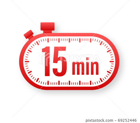 The 15 minutes, stopwatch vector icon. Stopwatch icon in flat style, timer on on color background. Vector illustration. 69252446