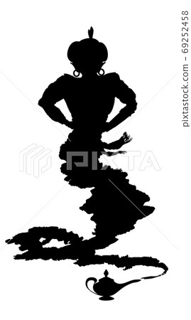 Arabic genie lamp black silhouette isolated on white background 69252458