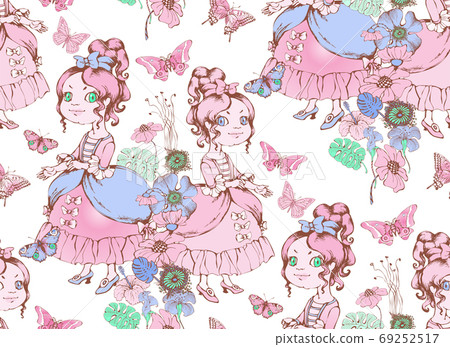 Cute princess. Seamless pattern. Vector illustration. Suitable for fabric, wrapping paper and the like. Will be well to look in the design of children's room Cute princess. Seamless pattern. Vector illustration. Suitable for fabric, wrapping paper and the like. Will be well to look in the design of children's room 69252517