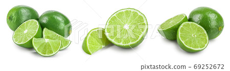 lime with half and leaf isolated on white background. Set or collection lime with half and leaf isolated on white background. Set or collection 69252672