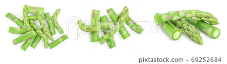 Fresh sprouts of asparagus isolated on white background. Set or collection 69252684