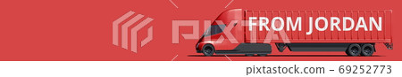 FROM JORDAN text on the side of the semi-trailer truck. 3d rendering FROM JORDAN text on the side of the semi-trailer truck. 3d rendering 69252773