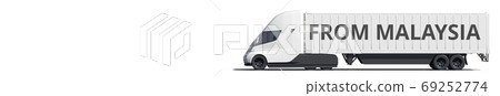 FROM MALAYSIA text on the side of the truck. 3d rendering FROM MALAYSIA text on the side of the truck. 3d rendering 69252774