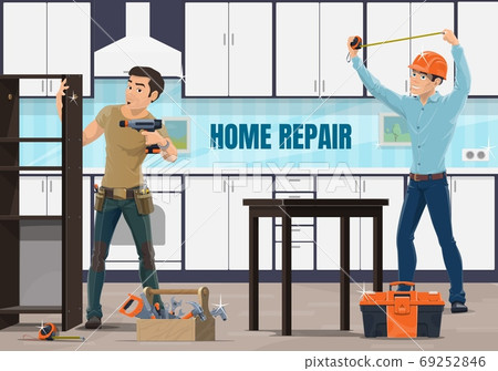 Home repair, apartment renovation workers vector Home repair, apartment renovation workers vector 69252846