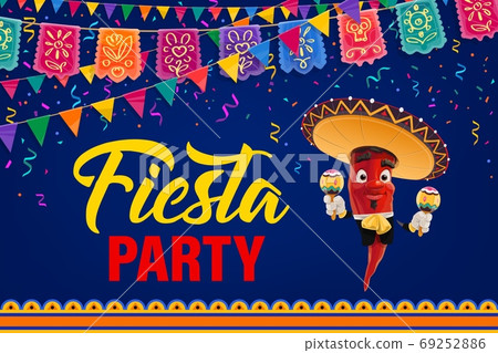 Mexican fiesta party vector poster. Cartoon pepper 69252886