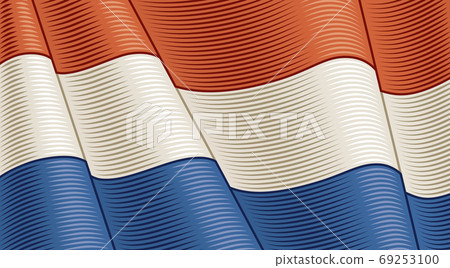 Vintage Flag Of Netherlands. Close-up Background. Vector illustration in retro woodcut style 69253100