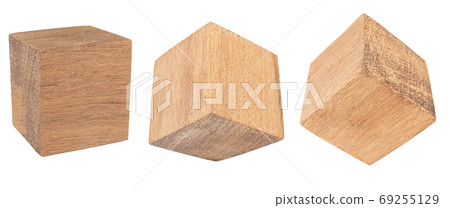 Wood cube Isolated on white background, Brown cubic wood, with Clipping path. 69255129