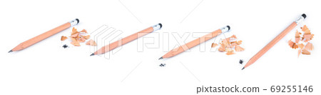 Brown wood pencil isolated on white background, Isolated pencil on pure white background, Panorama view. 69255146