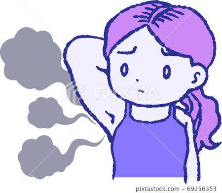 Armpit side odor trouble painful woman cute illustration 69256353
