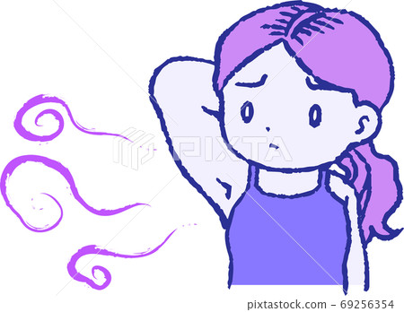 Armpit side odor trouble painful woman cute illustration Armpit side odor trouble painful woman cute illustration 69256354